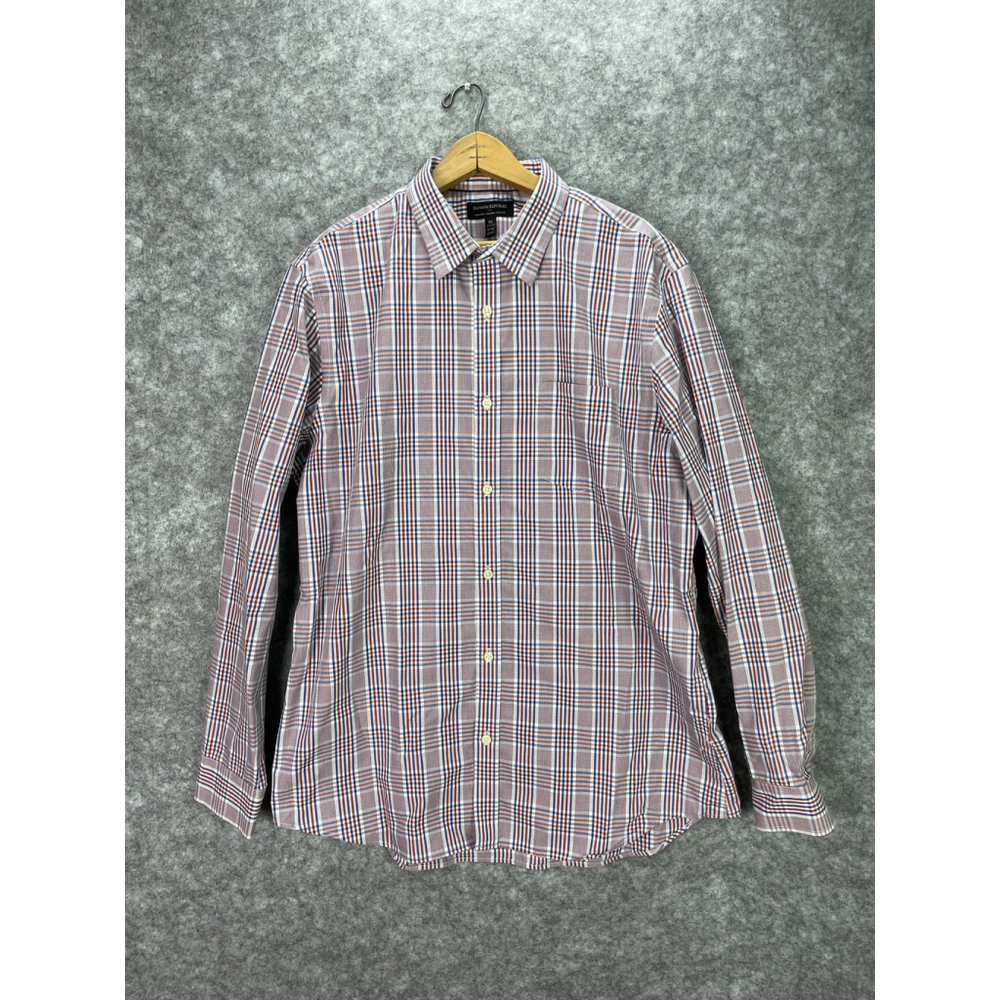 Banana Republic Shirt Mens XL Red Blue Plaid Non-Iron Tailored Slim Fit Dress